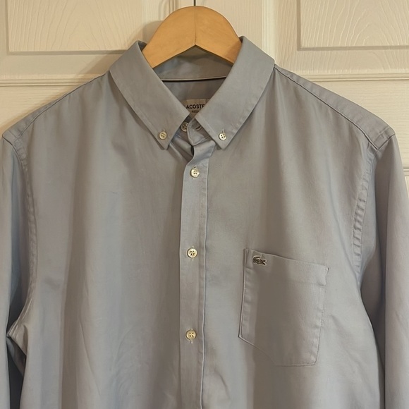 Lacoste Men's 16.5 FR42 Solid Blue Button Down Dress Shirt - Picture 2 of 5